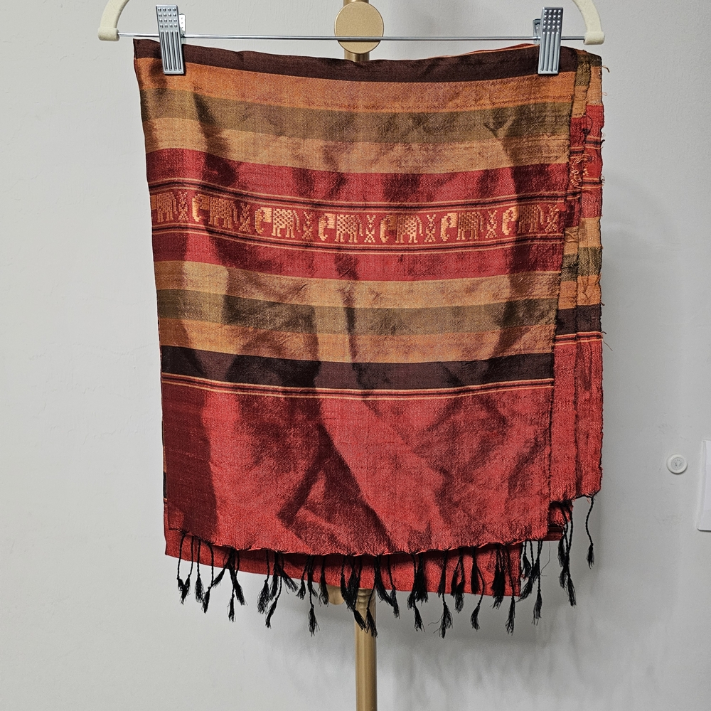 Hand-Woven‎ Silk Striped w/ Elephant Pashmina.